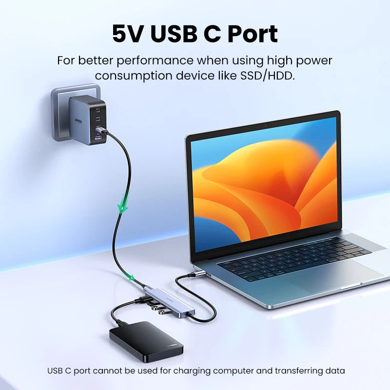 UGREEN USB‑C v USB 3.0 zvezdišče | 4-vratni visokohitrostni razdelilnik za MacBook, iPad in Samsung