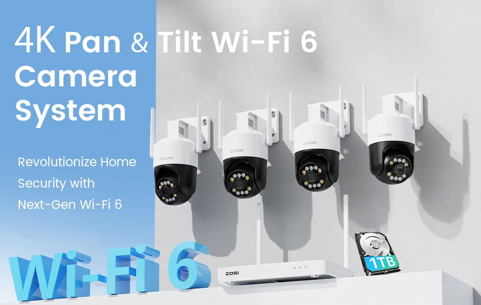 ZOSI 4K Wi‑Fi 6 Security Camera System – 8MP/5MP Pan‑Tilt Wireless IP Cameras with 2‑Way Audio