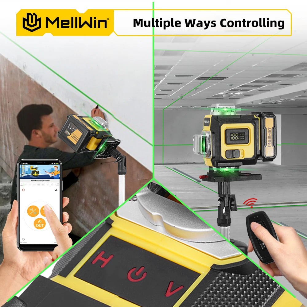 MELLWIN 16 Lines Laser Level APP Remote Control Selfleveling 360 Horizontal & Vertical Laser level With 6Ah Big Li-ion Battery - Limetastore