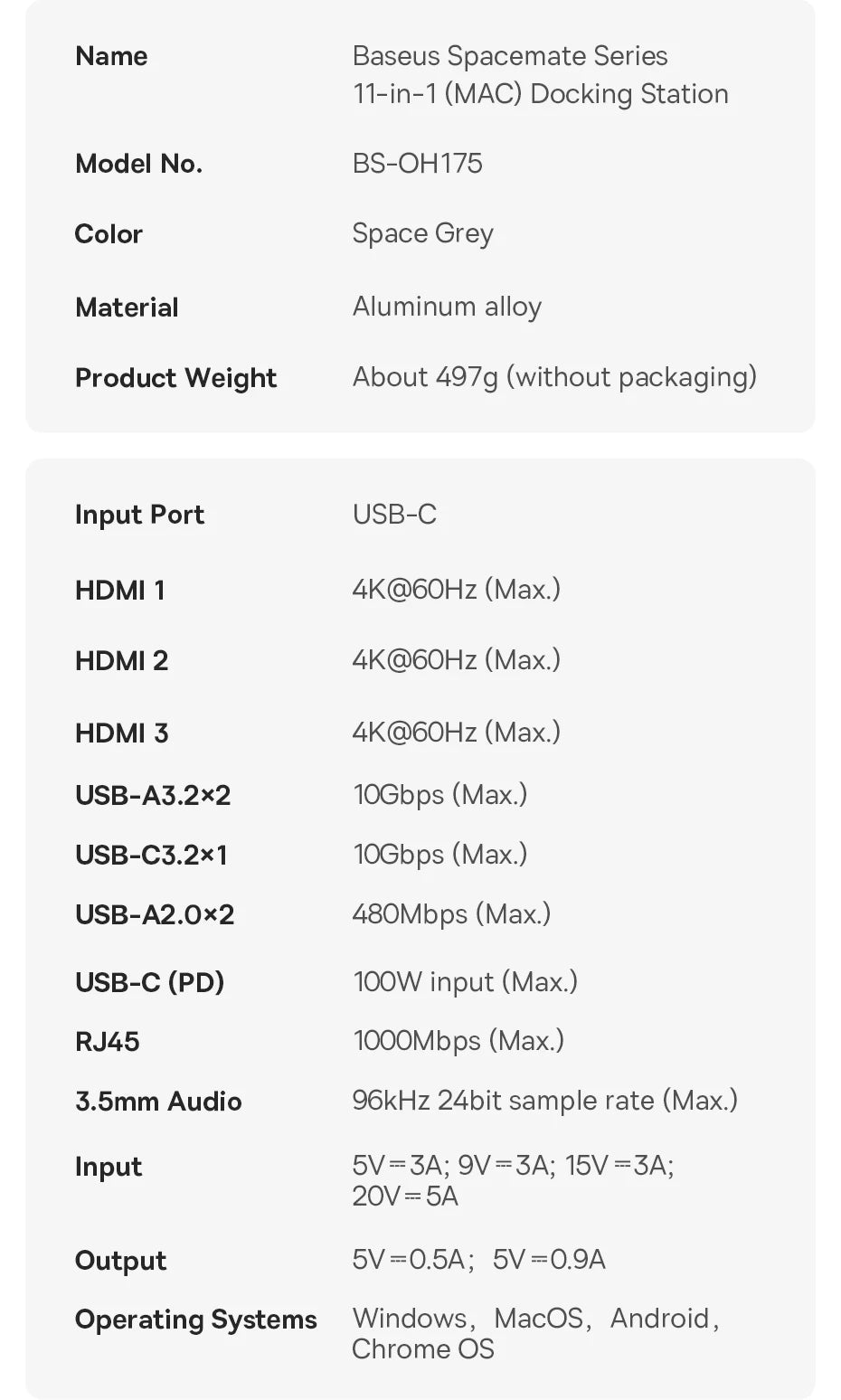 Baseus 11‑v‑1 zvezdišče USB‑C | DP 4K@60Hz, HDMI, trojni zaslon, RJ45, PD 100W, priklopna postaja USB 3.1