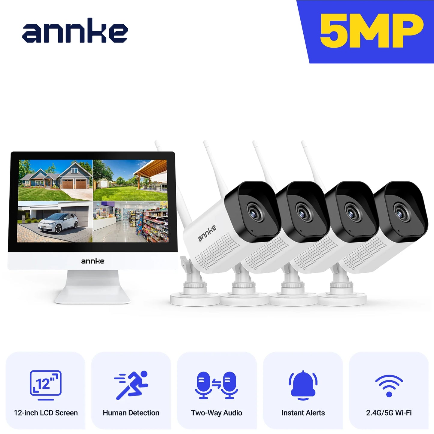ANNKE 8MP 4K brezžični CCTV sistem | 10-kanalni NVR, dvopasovni WiFi, dvosmerni zvok, IR nočni vid