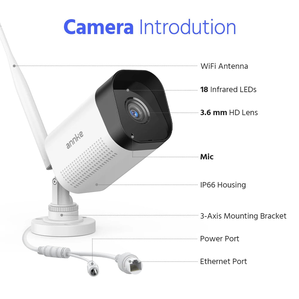Brezžični sistem videonadzora ANNKE 8MP | 16-kanalni snemalnik NVR, 4K WiFi kamere, dvosmerni zvok