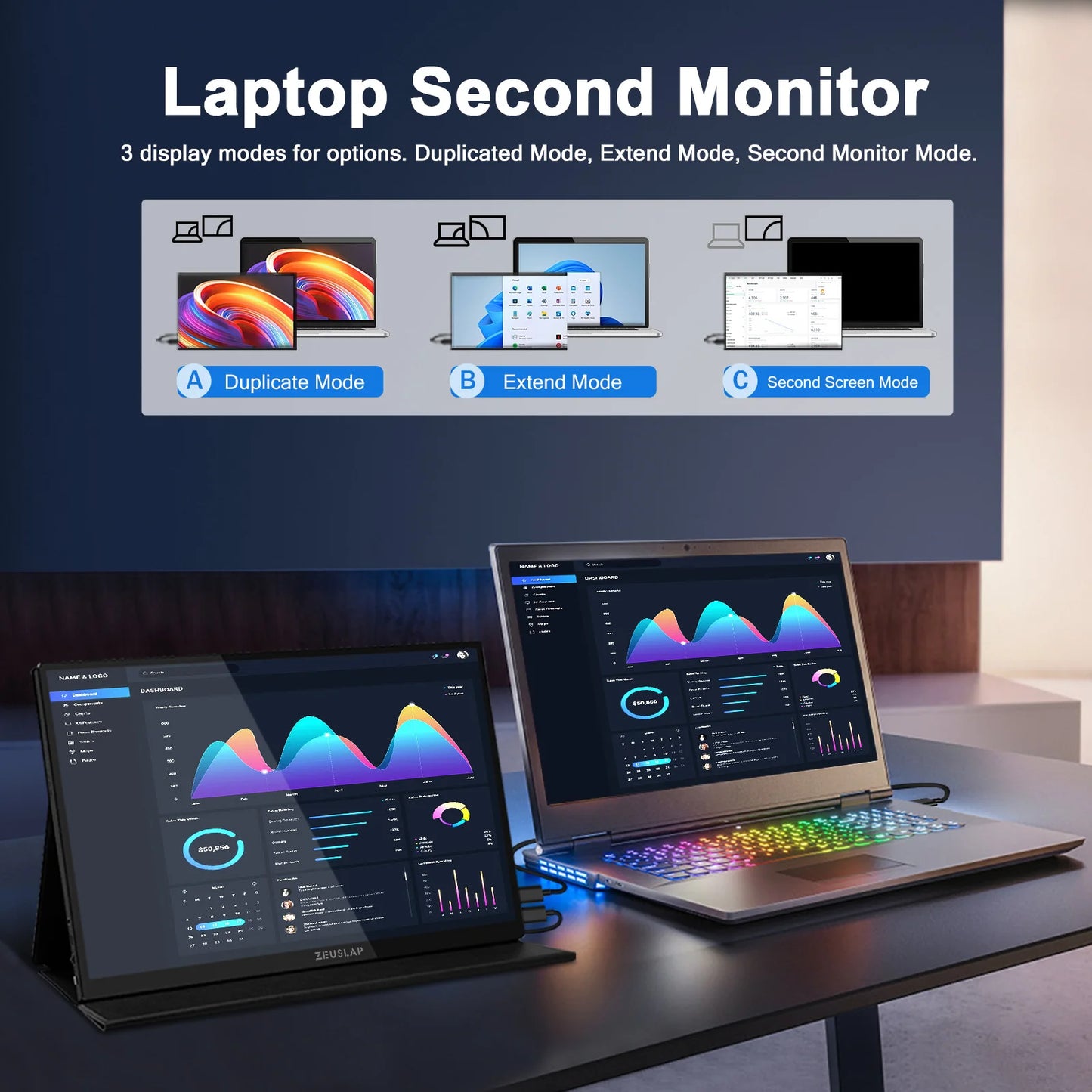 ZEUSLAP 16" 2.5K 144Hz Touch Portable Monitor | 2560×1600, 100% sRGB, 500 nits