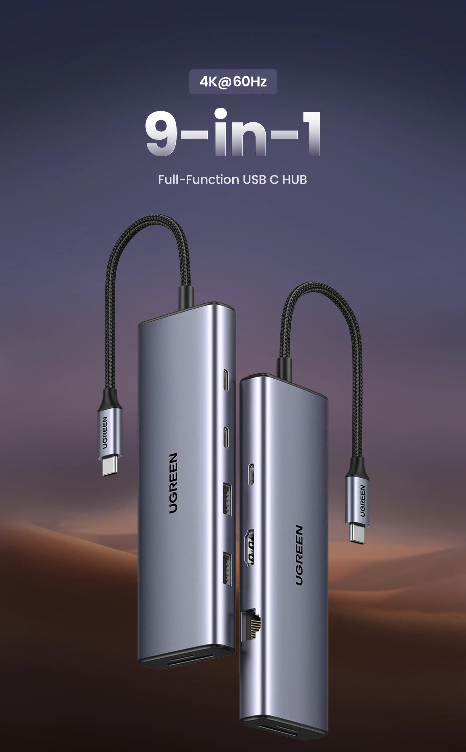 UGREEN 8-v-1 zvezdišče USB-C s 4K60Hz HDMI, gigabitnim Ethernetom, SD/TF, USB-A in USB-C