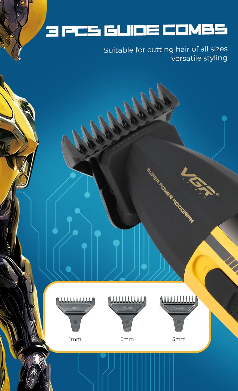 VGR V-285 Professional Hair Clipper – 9,000 RPM, 150-Min Runtime, 6 Combs