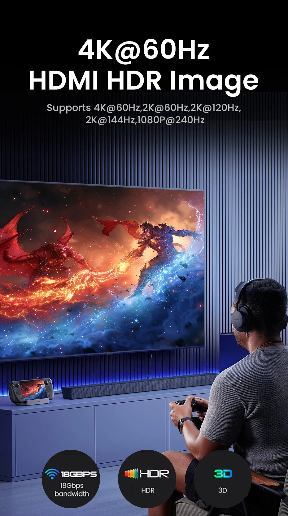 UGREEN 9-v-1 Steam Deck priklopna postaja s HDMI 4K60Hz, RJ45 Ethernet, PD100W, USB-A/C
