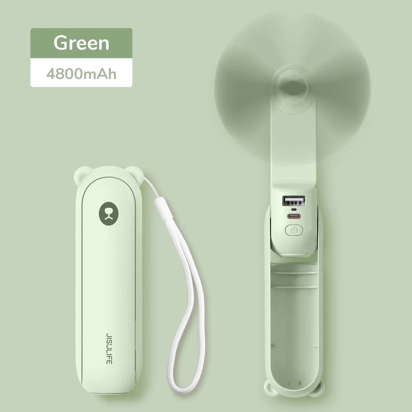 JISULIFE prenosni mini ročni ventilator – 4500 mAh, USB, polnljiv, tih žepni ventilator