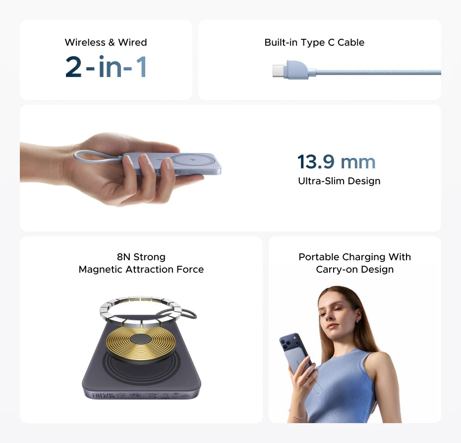 UGREEN Ultra tanka 30W 10000mAh magnetna prenosna baterija – brezžični Qi2