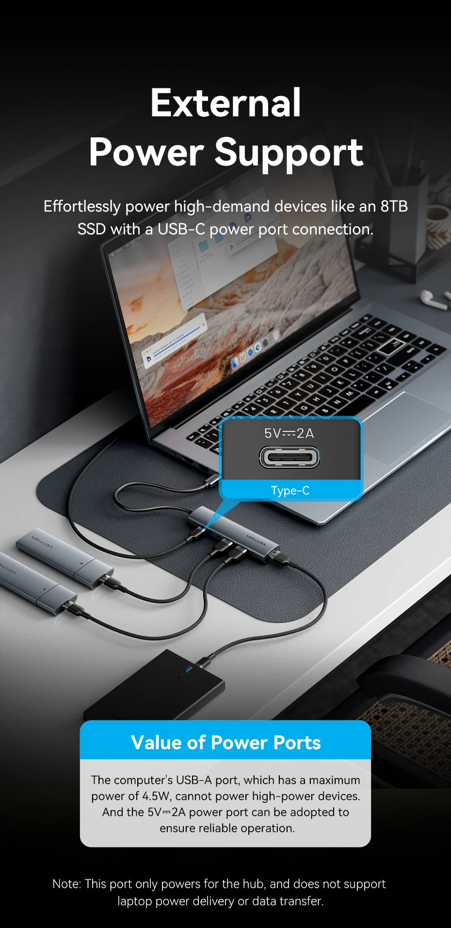 Vention USB-C v USB-A zvezdišče s 4 priključki | Visokohitrostni razdelilnik USB 3.0 za MacBook in prenosnike