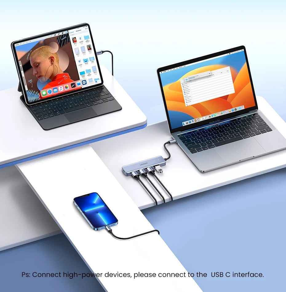 UGREEN USB‑C v USB 3.0 zvezdišče | 4-vratni visokohitrostni razdelilnik za MacBook, iPad in Samsung