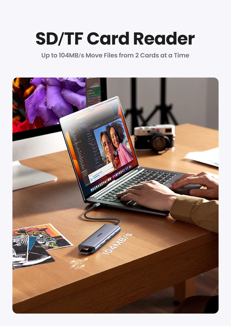 UGREEN 8-v-1 zvezdišče USB-C s 4K60Hz HDMI, gigabitnim Ethernetom, SD/TF, USB-A in USB-C