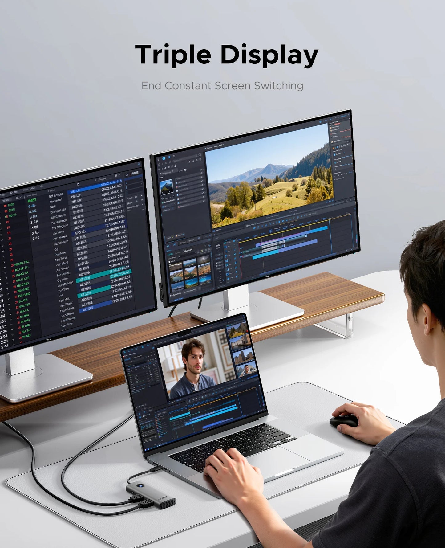 ORICO 8‑in‑1 USB‑C Hub Triple Display Docking Station with Dual HDMI 4K60Hz, USB 3.0 Ports
