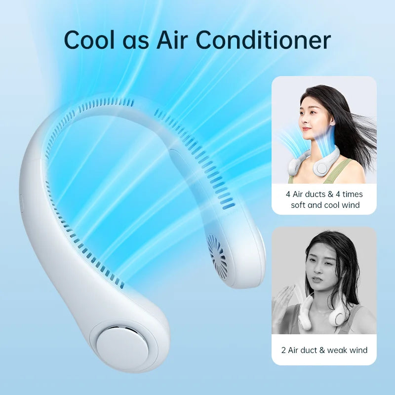 JISULIFE prenosni ovratni ventilator – 4000 mAh polnilni ventilator brez rezil, 5 hitrosti