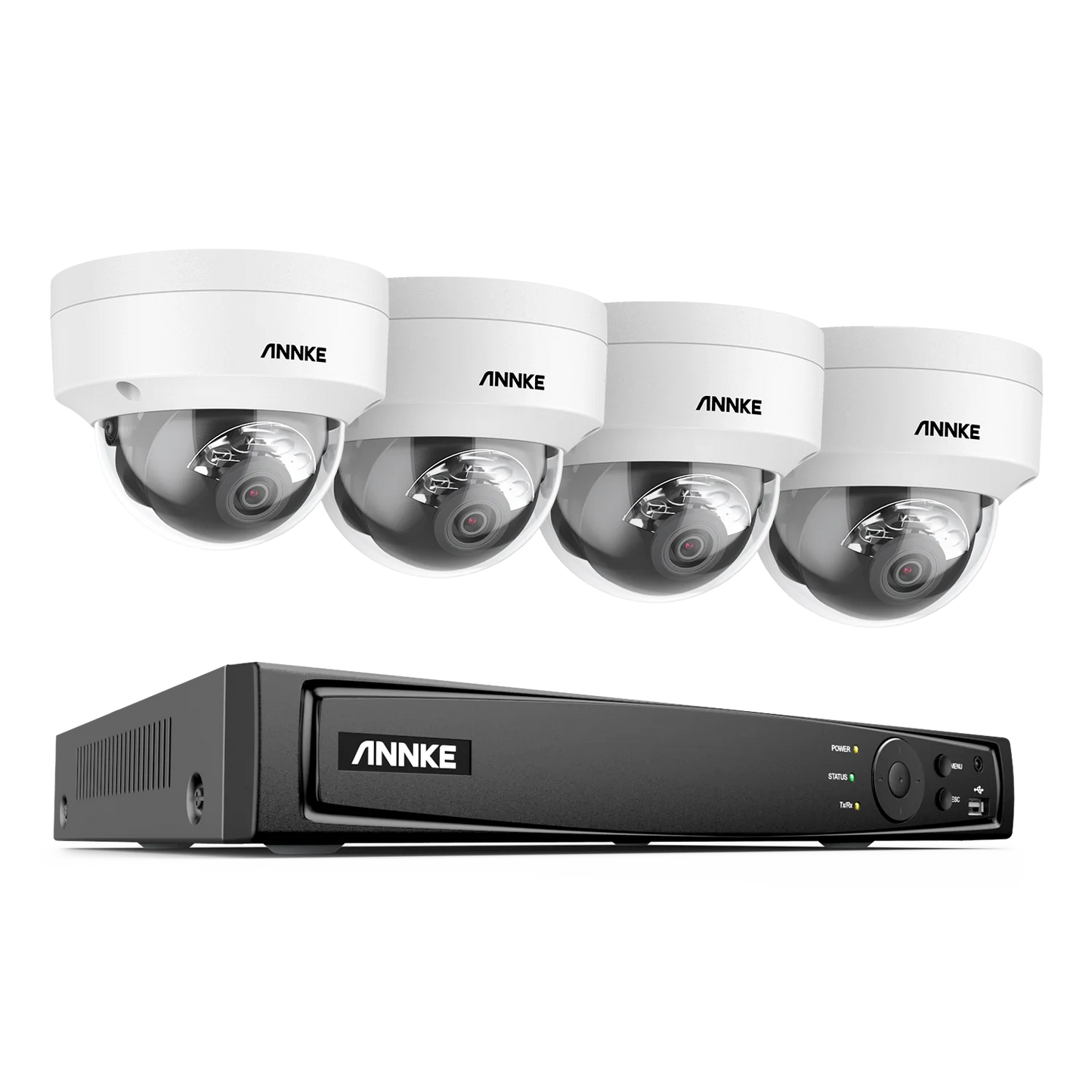 ANNKE 4K 8MP PoE CCTV sistem | 8-kanalni H.265+ NVR, 4× 8MP kamere, podpora za 128 GB TF kartico