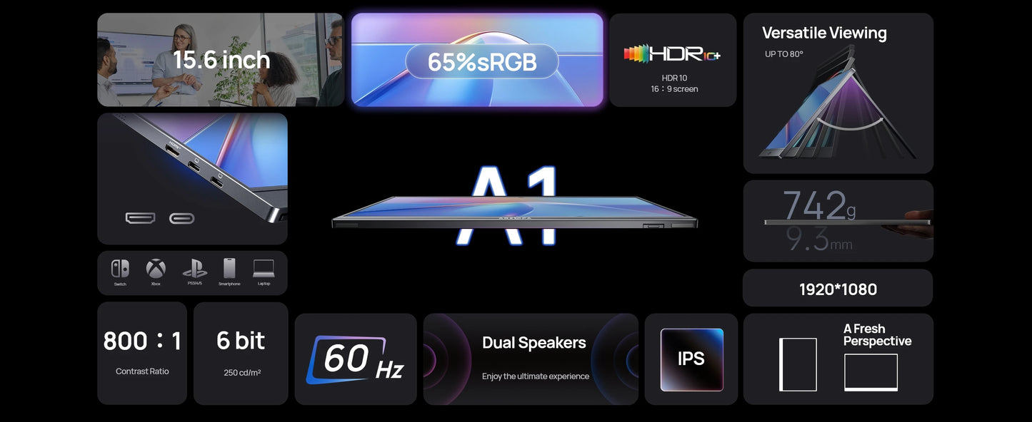 ARZOPA A1 15,6" prenosni monitor | 1080P FHD, IPS, lahek, USB-C in HDMI