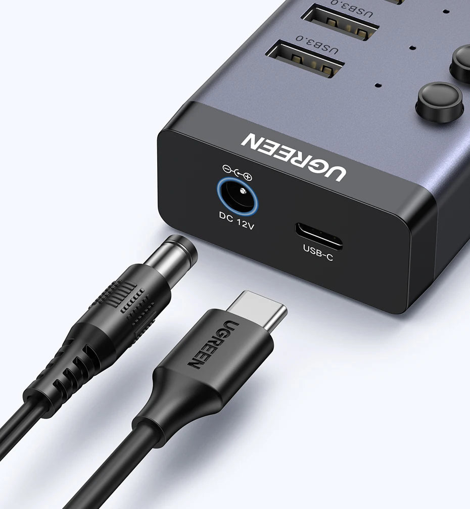 UGREEN 7‑Port USB 3.0 Hub with Individual Power Switches, 5Gbps High‑Speed Data