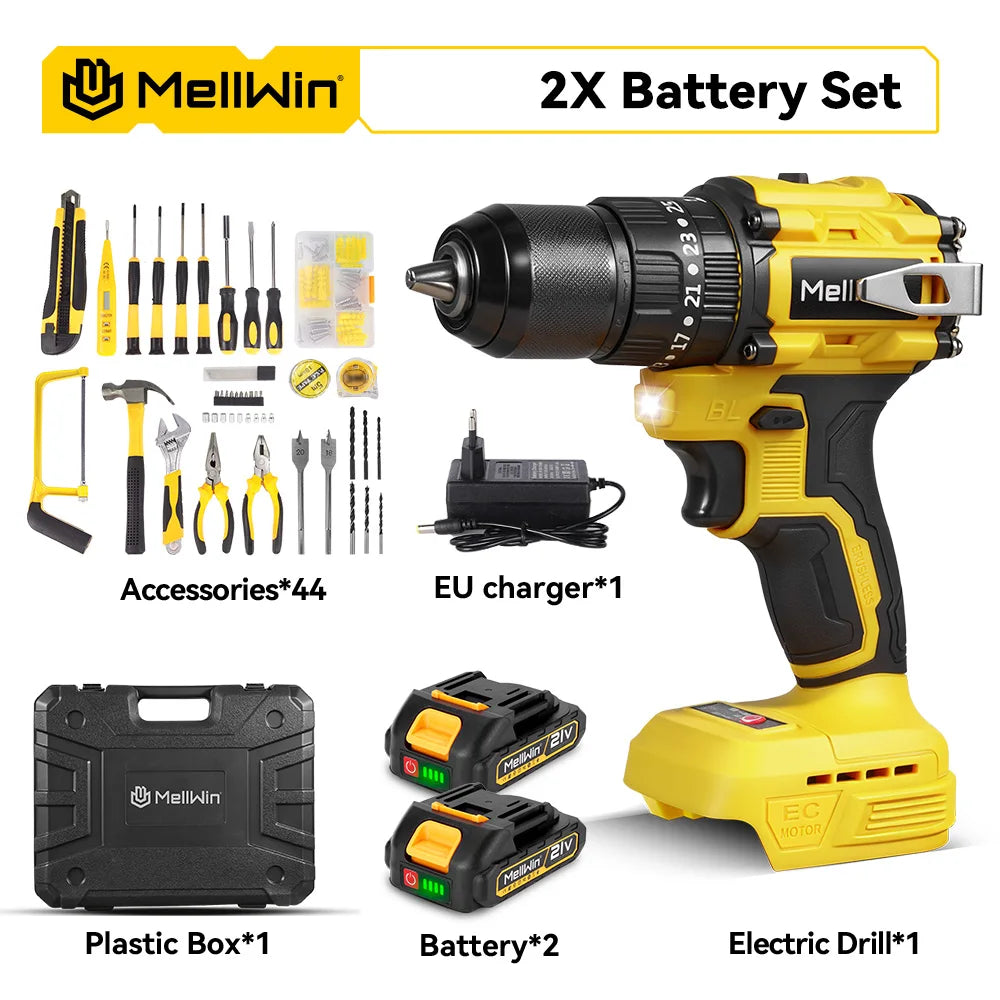 MELLWIN 480N.m Brushless Electric Impact Drill Set 3 IN 1 Cordless Multipurpose Screwdriver Tool Set For Makita 18V Battery Pin - Limetastore