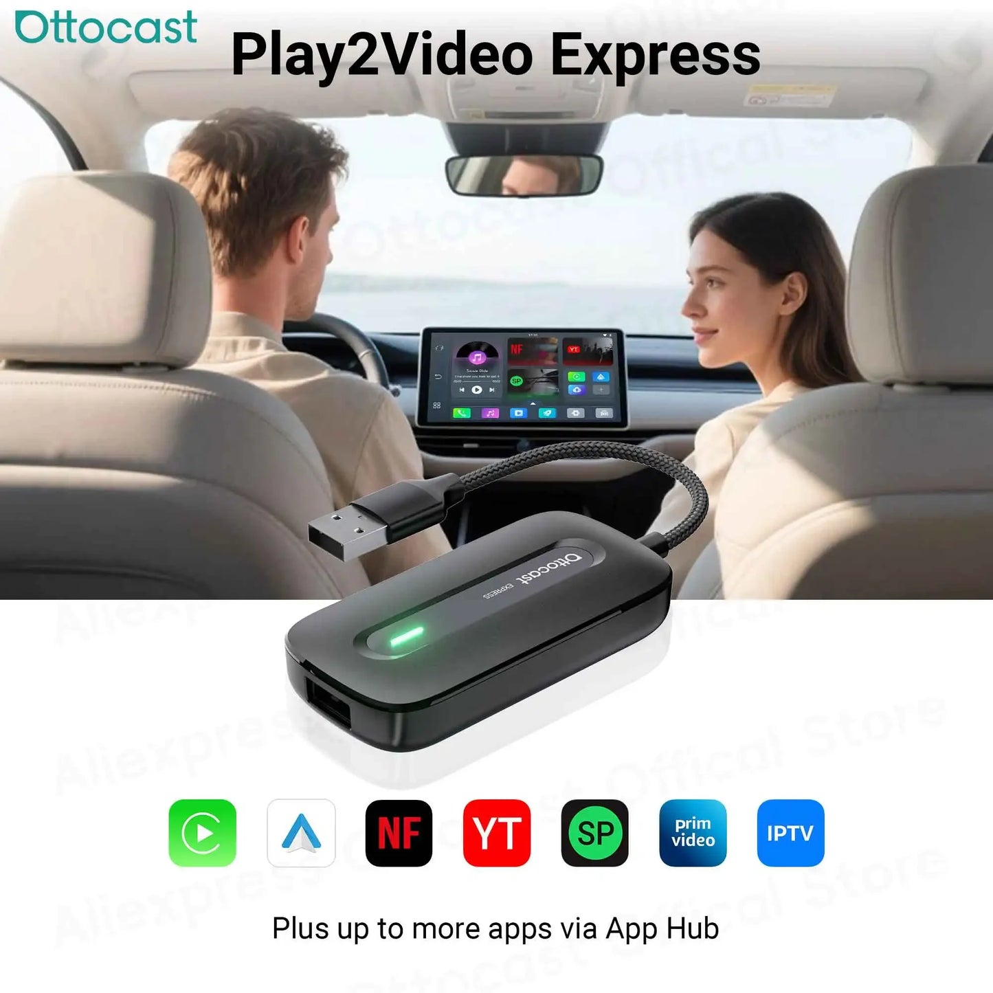 OTTOCAST Play2Video Express brezžična video AI škatla za CarPlay