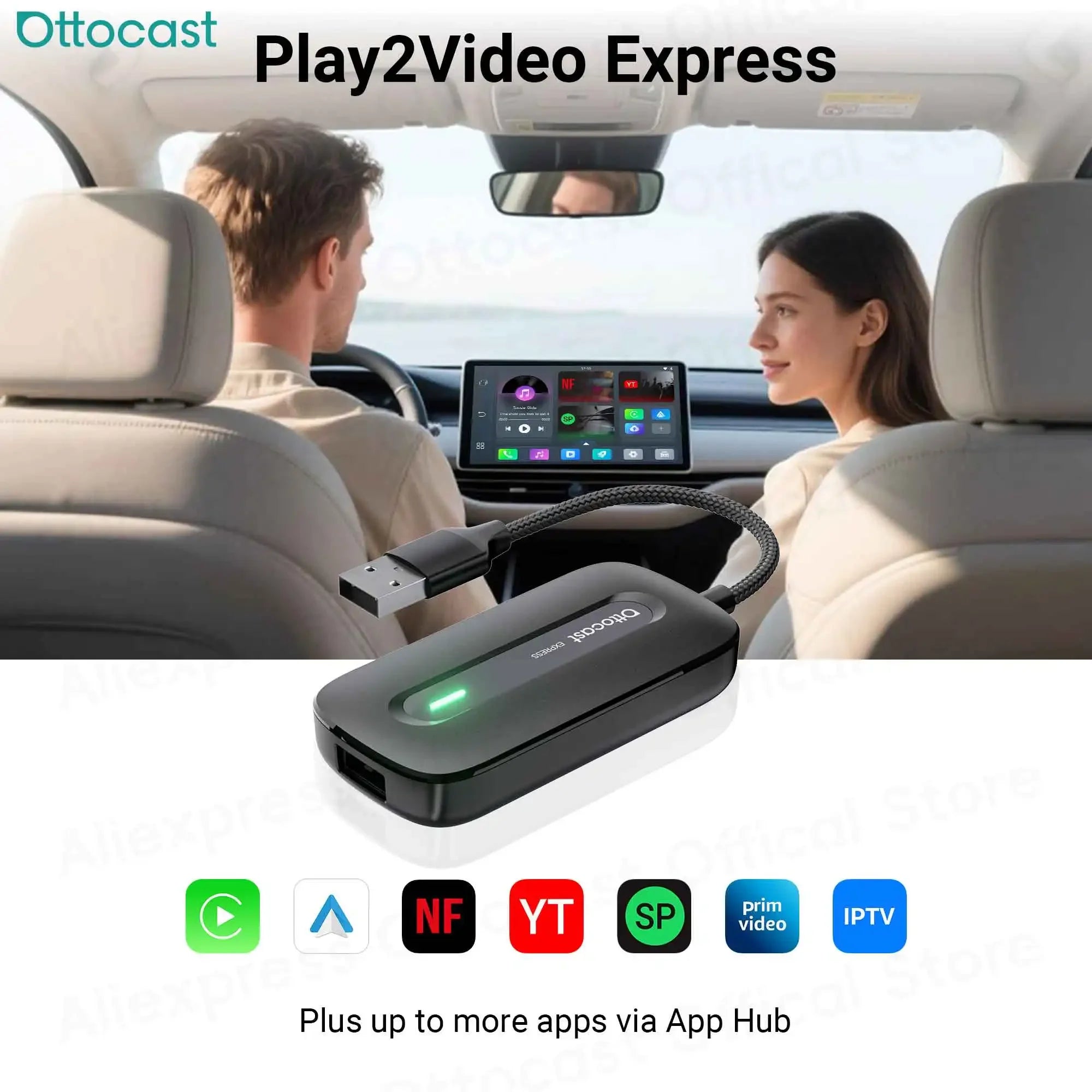 OTTOCAST Play2Video Express brezžična video AI škatla za CarPlay