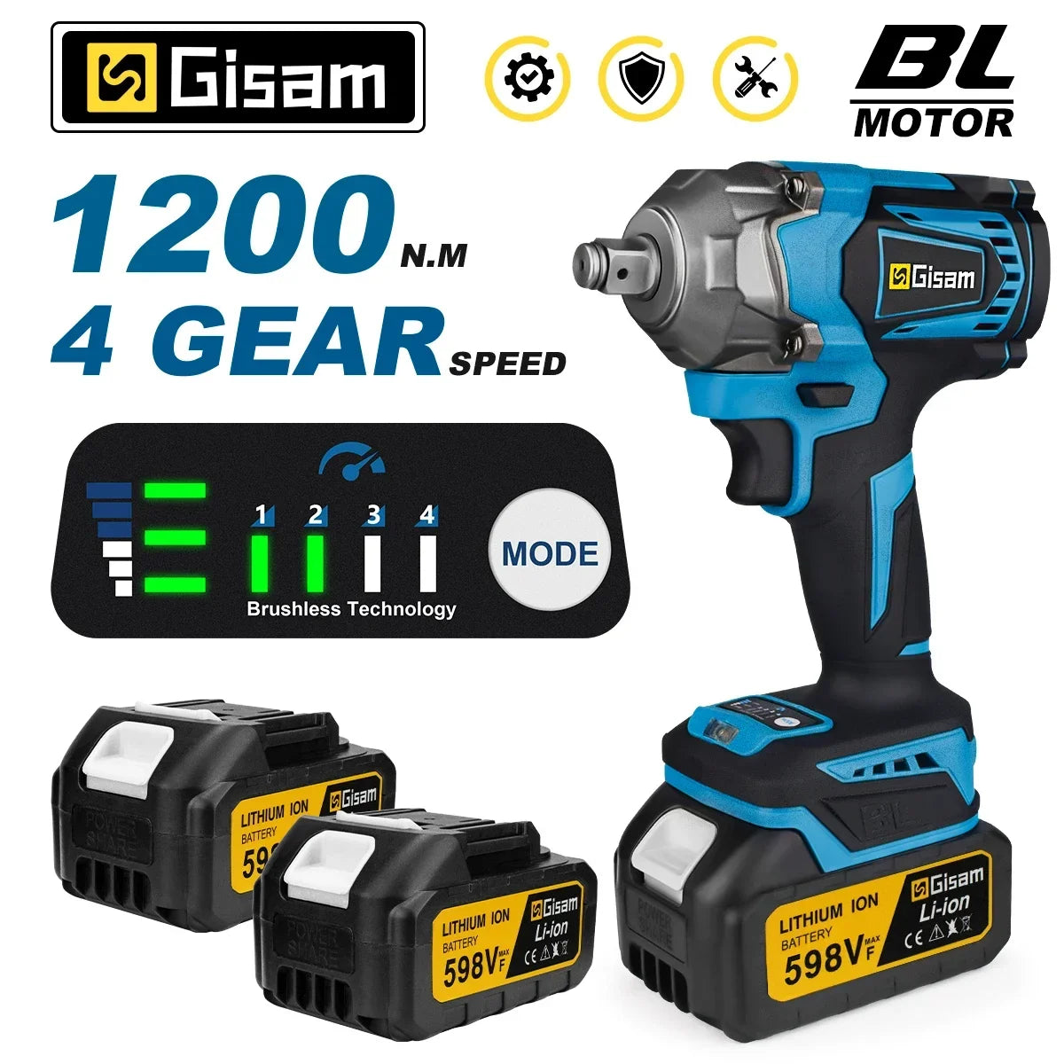 Gisam 1200N.m brezkrtačni udarni vijačnik 1/2" za Makita 18V