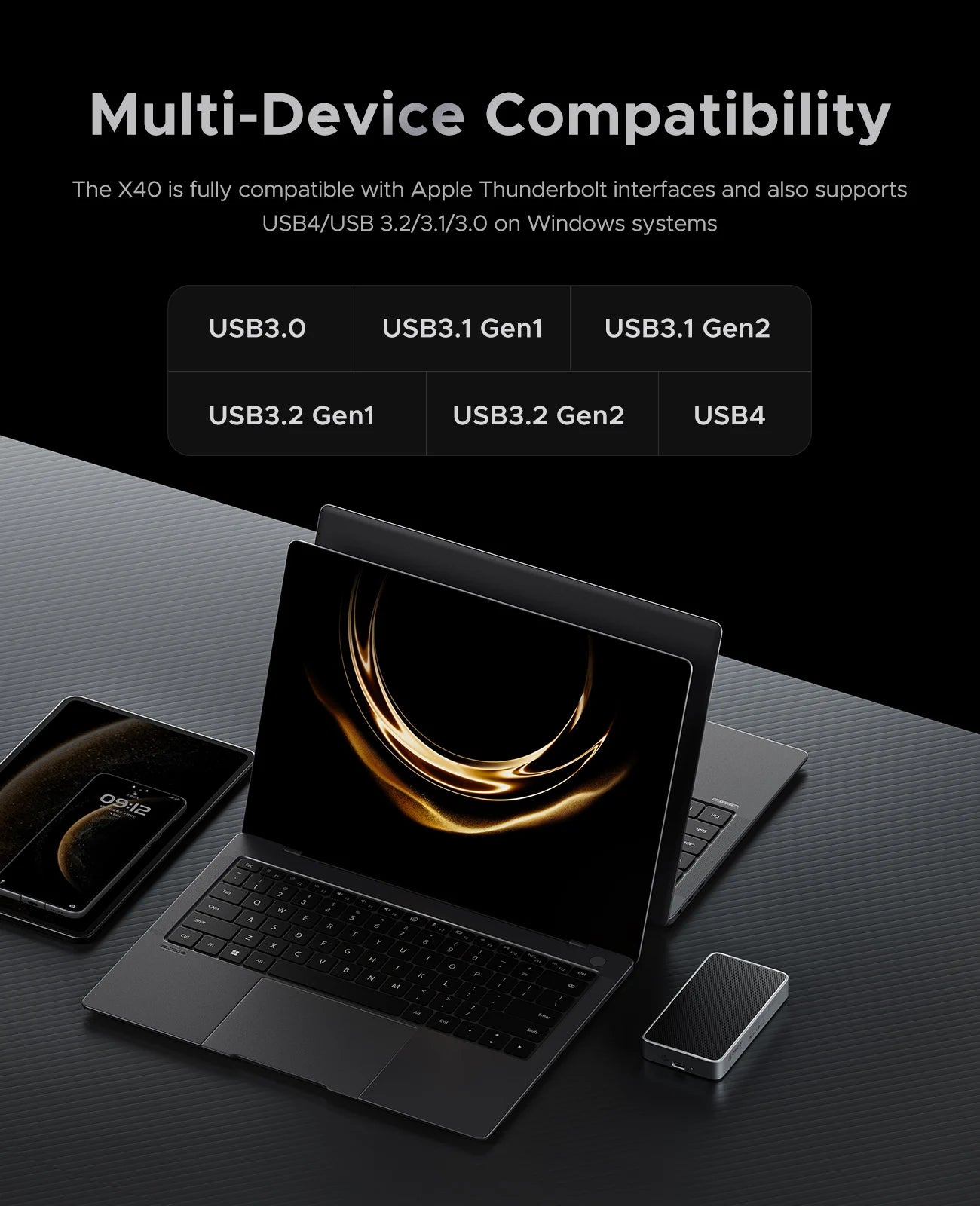 ORICO 40Gbps USB4 Portable NVMe 40Gbps Ultra Fast External SSD Drive PCIe4.0 NVME Up to 3800MB/s Compatible Thunderbolt 3/4