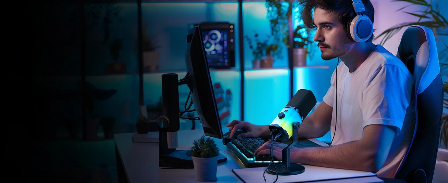 Maono PD100X – USB/XLR Dynamic RGB Gaming Microphone | Noise Reduction, Mute Button & Headphone Monitoring for Streaming & Podcasting