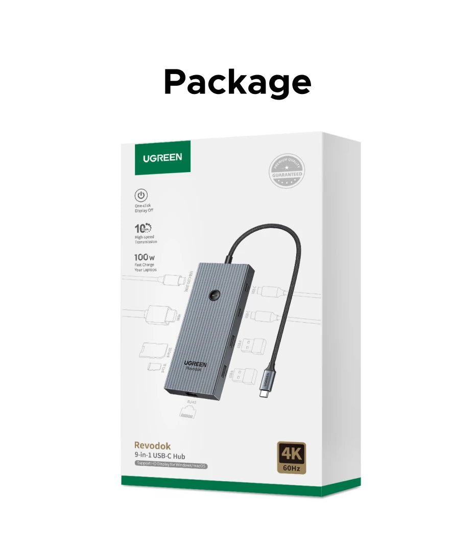 UGREEN 10Gbps USB-C zvezdišče s HDMI 4K60Hz, gigabitnim RJ45, PD100W, SD/TF in USB-A/C priključki