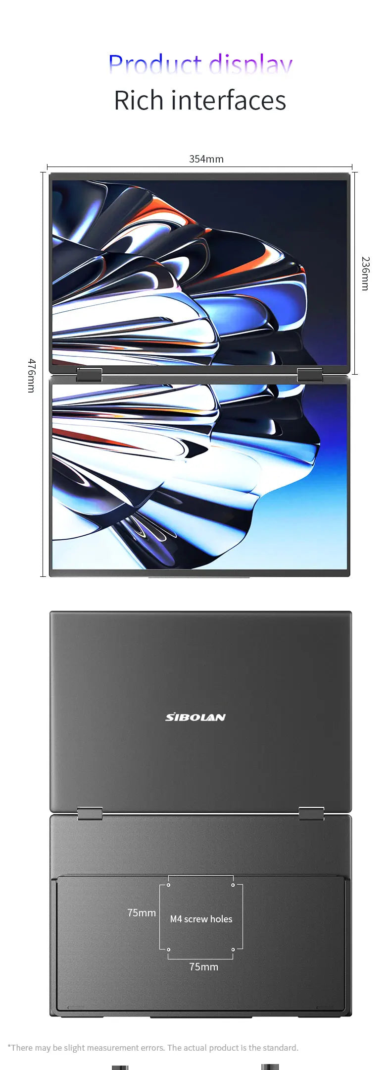 Sibolan 16 inch 2.5K Dual Screen Portable Monitor Laptop Foldable Extender 2560x1600P 60Hz USB-C HDMI Port For Gaming & Mac, Win - Limetastore