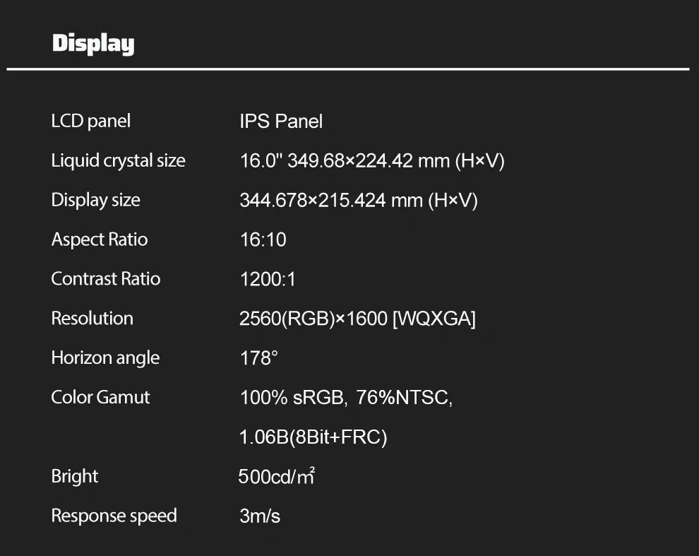 ZEUSLAP 16" 2.5K 144Hz Touch Portable Monitor | 2560×1600, 100% sRGB, 500 nits