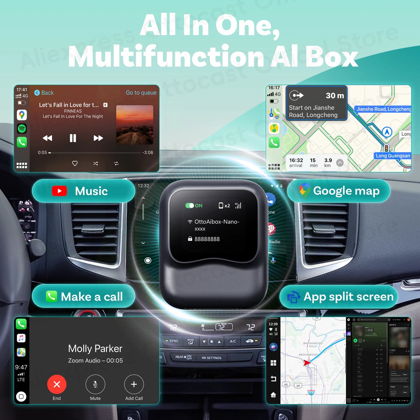 OTTOCAST NanoAI Android 13 Brezžični CarPlay AI Box 128GB