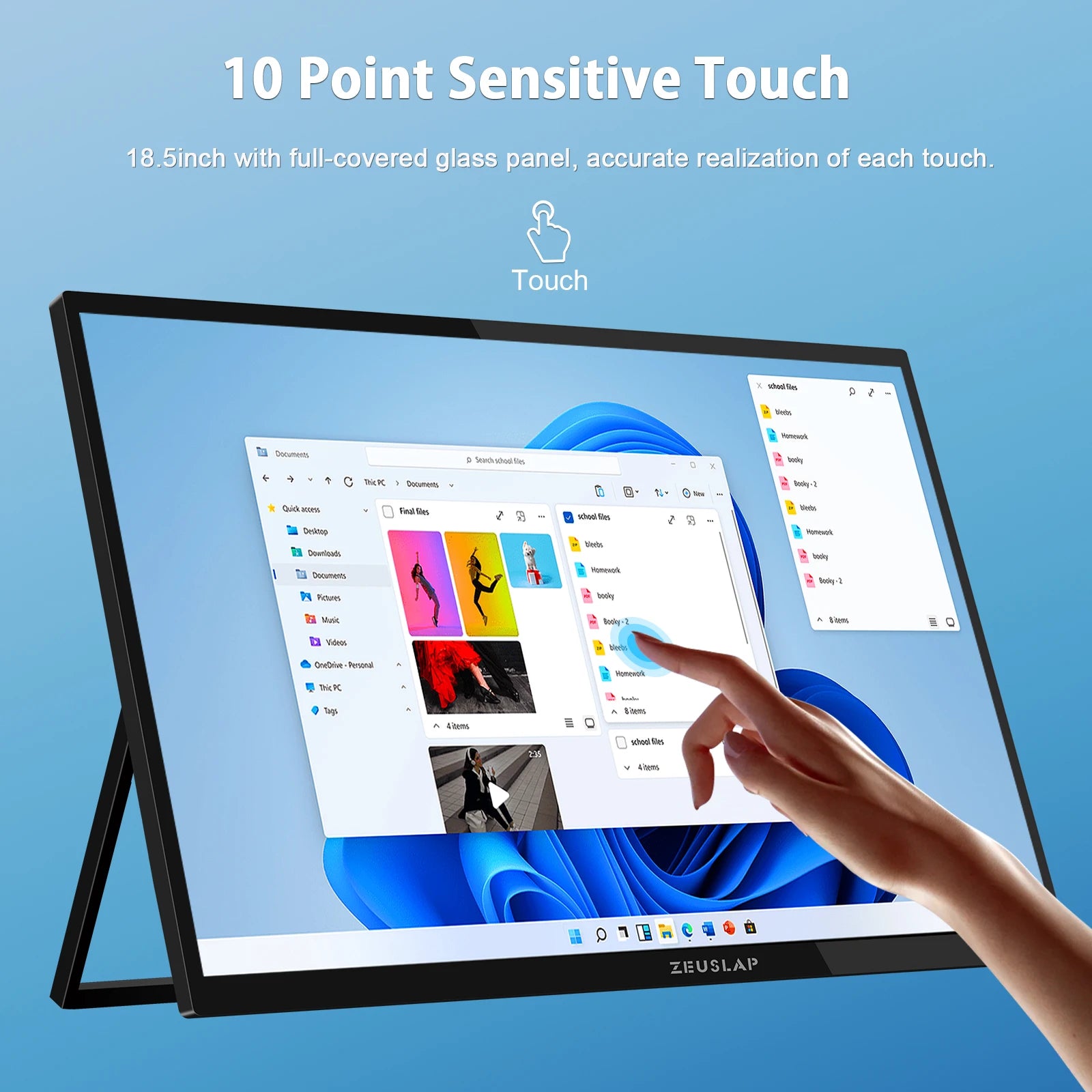 ZEUSLAP 18.5" Portable Touch Monitor | 100Hz, 100% sRGB, With Stand
