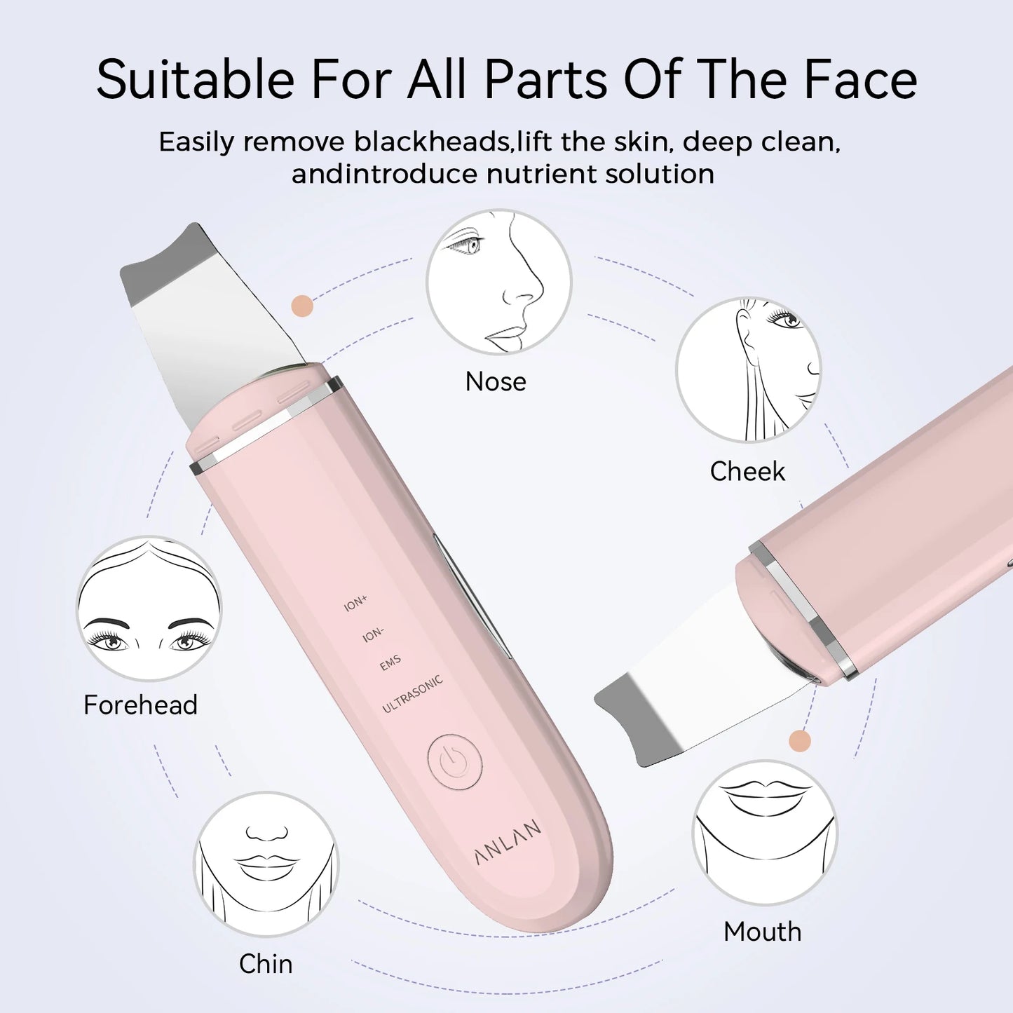 ANLAN Ultrasonic Skin Scrubber - Deep Cleaning Peeling Shovel for Facial Care and Skin Lifting - Ultrasonic Cleaner for Radiant Skin - Limetastore