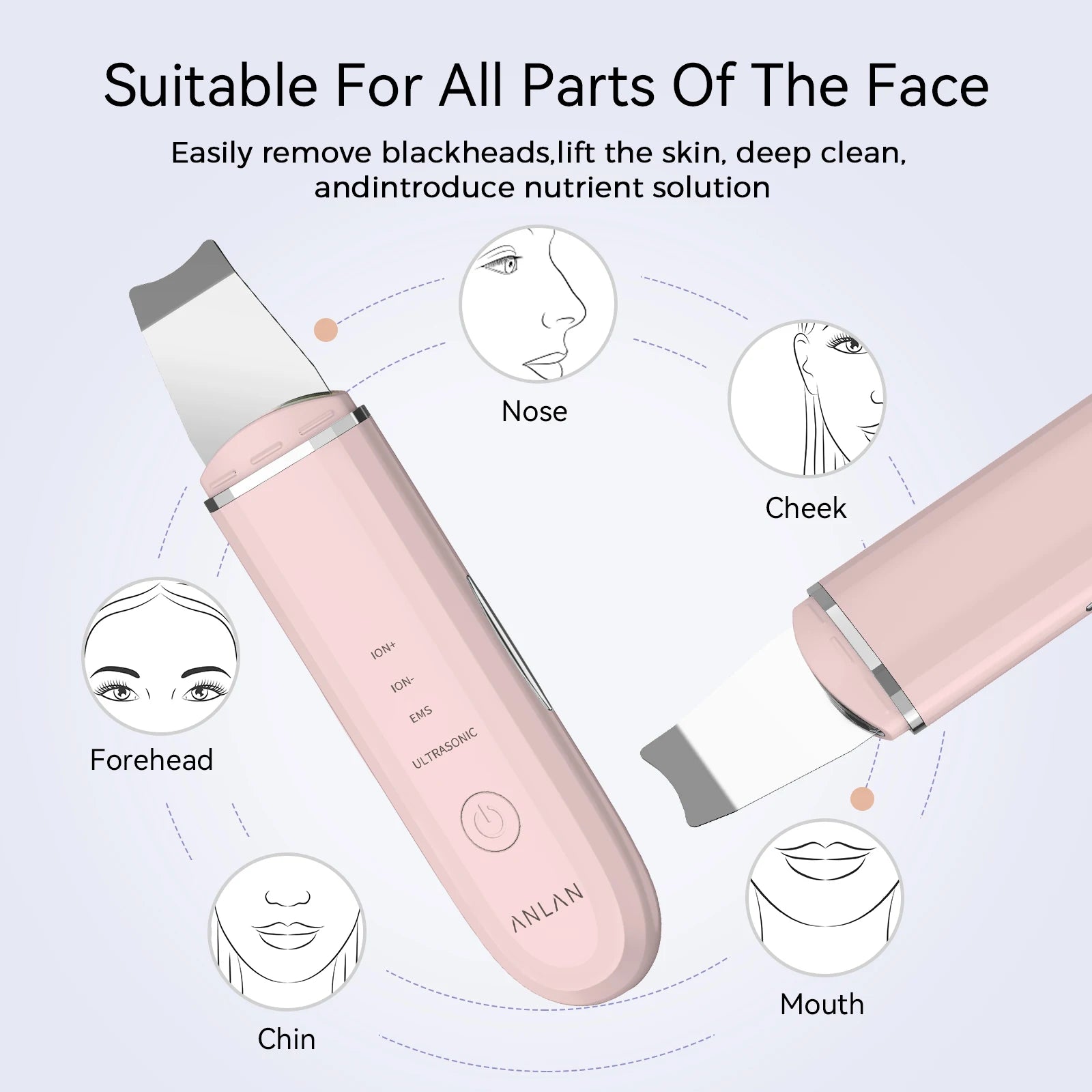 ANLAN Ultrasonic Skin Scrubber | Deep Cleaning, Peeling, EMS Lifting, Facial Shovel
