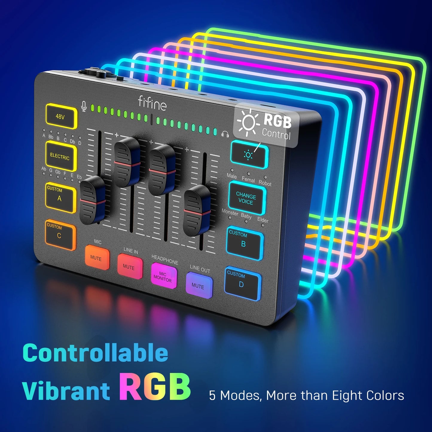 FIFINE igralni avdio mešalnik, pretočni 4-kanalni RGB mešalnik z vmesnikom za mikrofon XLR, za glas v igrah, podcaste, AmpliGame SC3