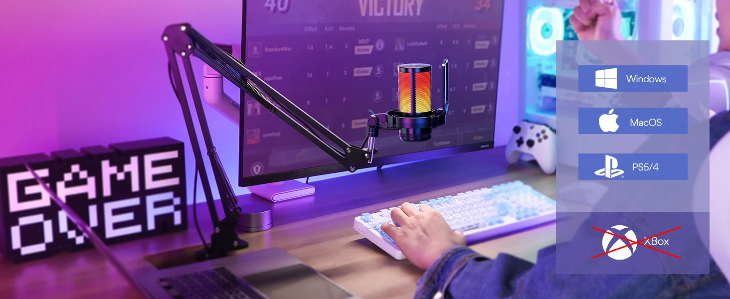 Maono DGM20S – RGB USB Gaming Condenser Microphone | Mic Gain & Noise‑Reduction Software for Streaming, Gaming & Recording