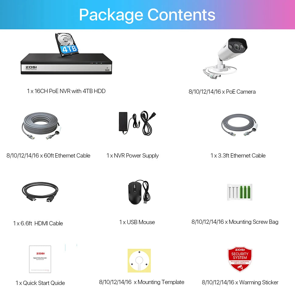 ZOSI 16-kanalni 4K PoE varnostni sistem s kamerami – 8MP/5MP zunanje IP kamere z zaznavanjem oseb in vozil z umetno inteligenco