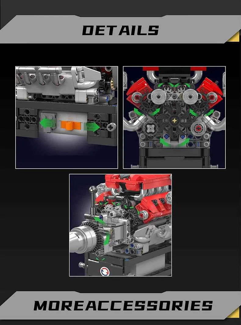 Mould King 10204 Motorized FE Sports Car V8 Engine Building Set - Limetastore