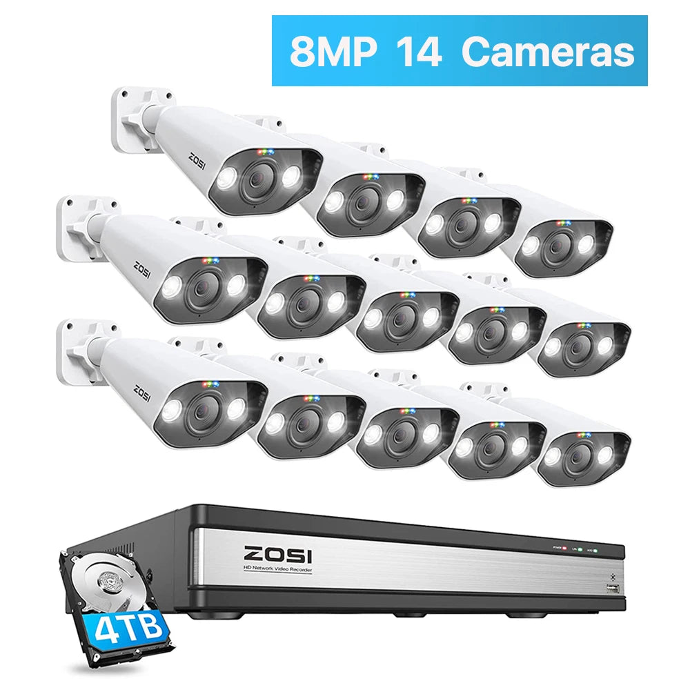 ZOSI 16-kanalni 4K PoE varnostni sistem s kamerami – 8MP/5MP zunanje IP kamere z zaznavanjem oseb in vozil z umetno inteligenco