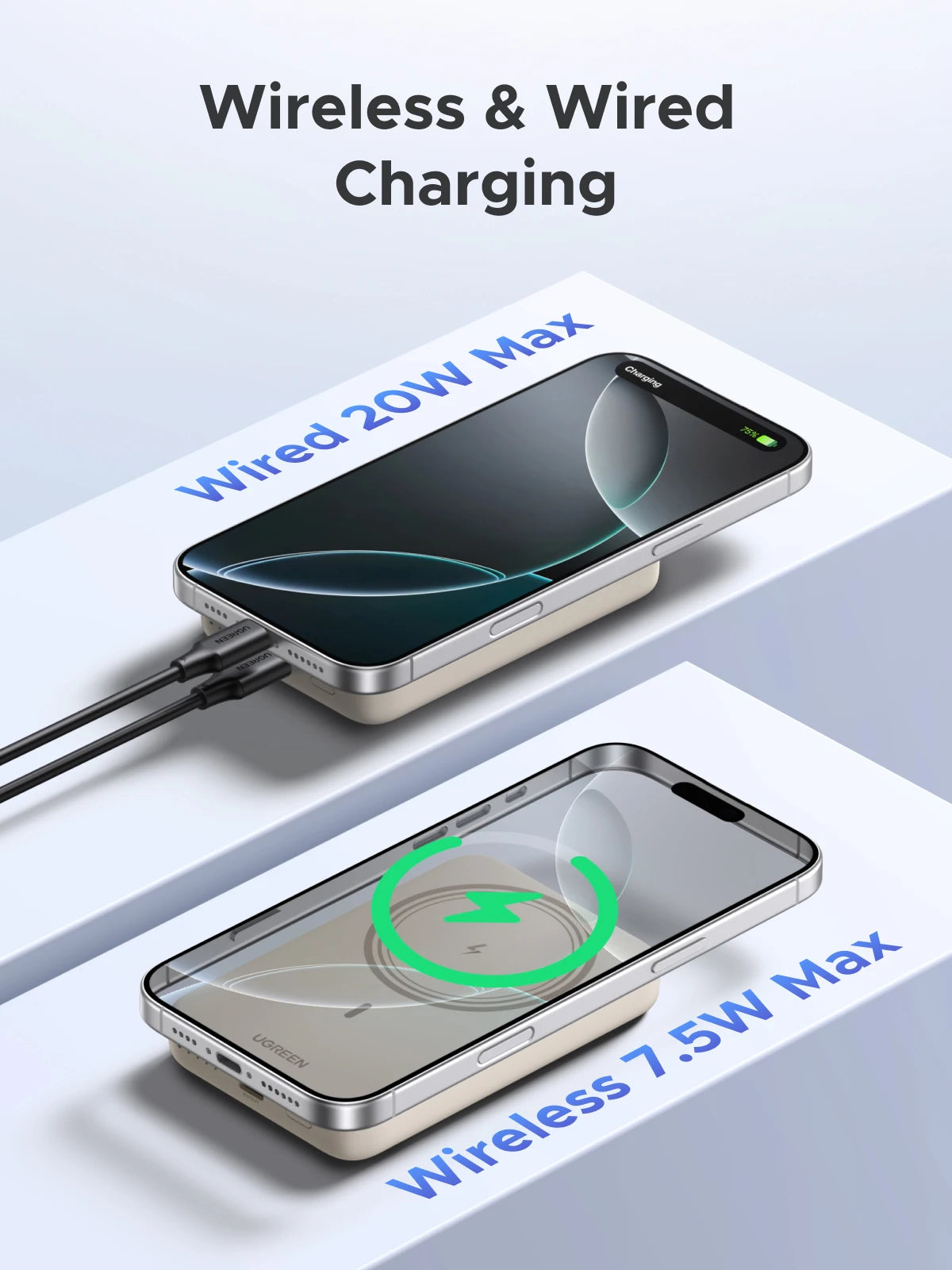 UGREEN PD20W magnetna prenosna baterija – 10000 mAh prenosna zunanja baterija za hitro brezžično polnjenje