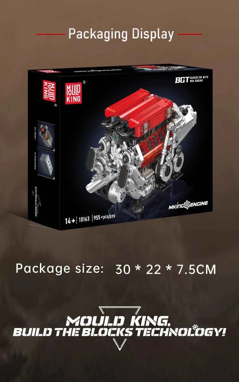 Mould King 10163 Motorized BGT Supercar W16 Engine Building Set - Limetastore