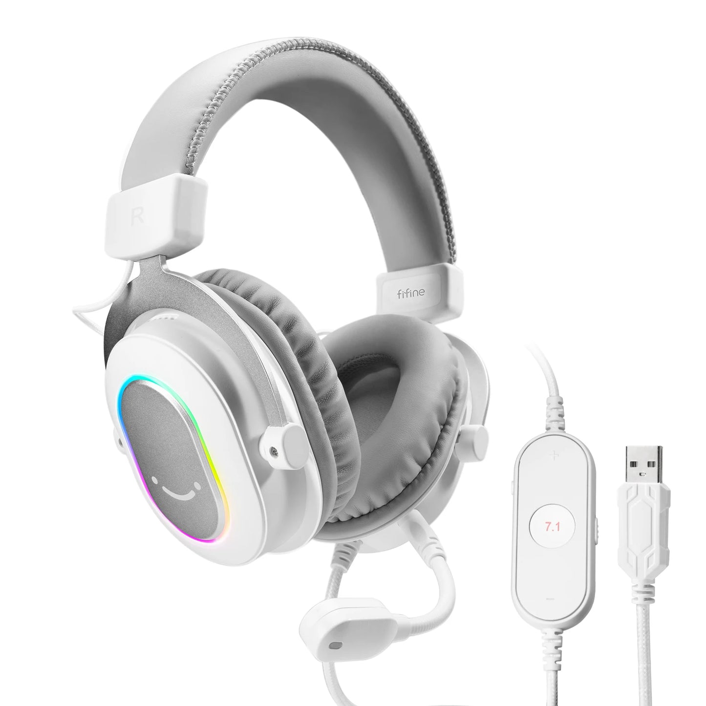 FIFINE H6 Dynamic RGB Gaming Headset – 7.1 Surround Sound, Detachable Mic, 3 EQ Modes for PC/PS4/PS5