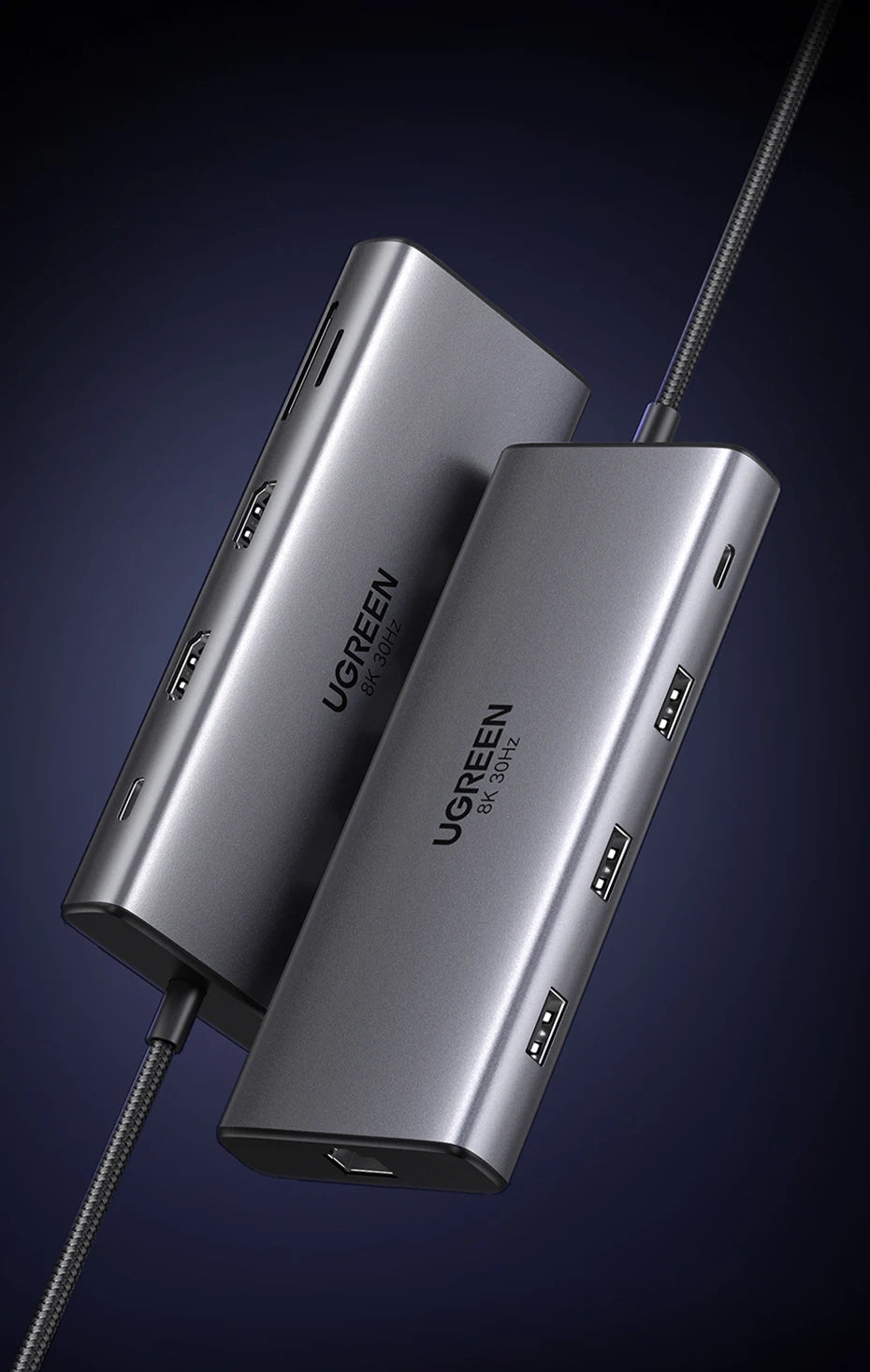 UGREEN 10-v-1 dvojni HDMI USB-C hub z izhodom 8K in 4K, gigabitnim Ethernetom, USB 3.0, PD100W