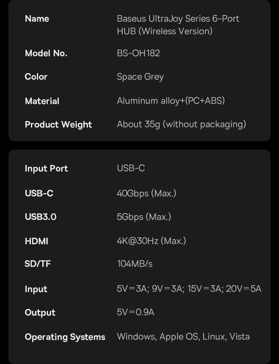 Dvojno USB-C zvezdišče Baseus | HDMI 4K@30Hz, Thunderbolt 3/4 40Gbps, USB 3.0, SD/TF
