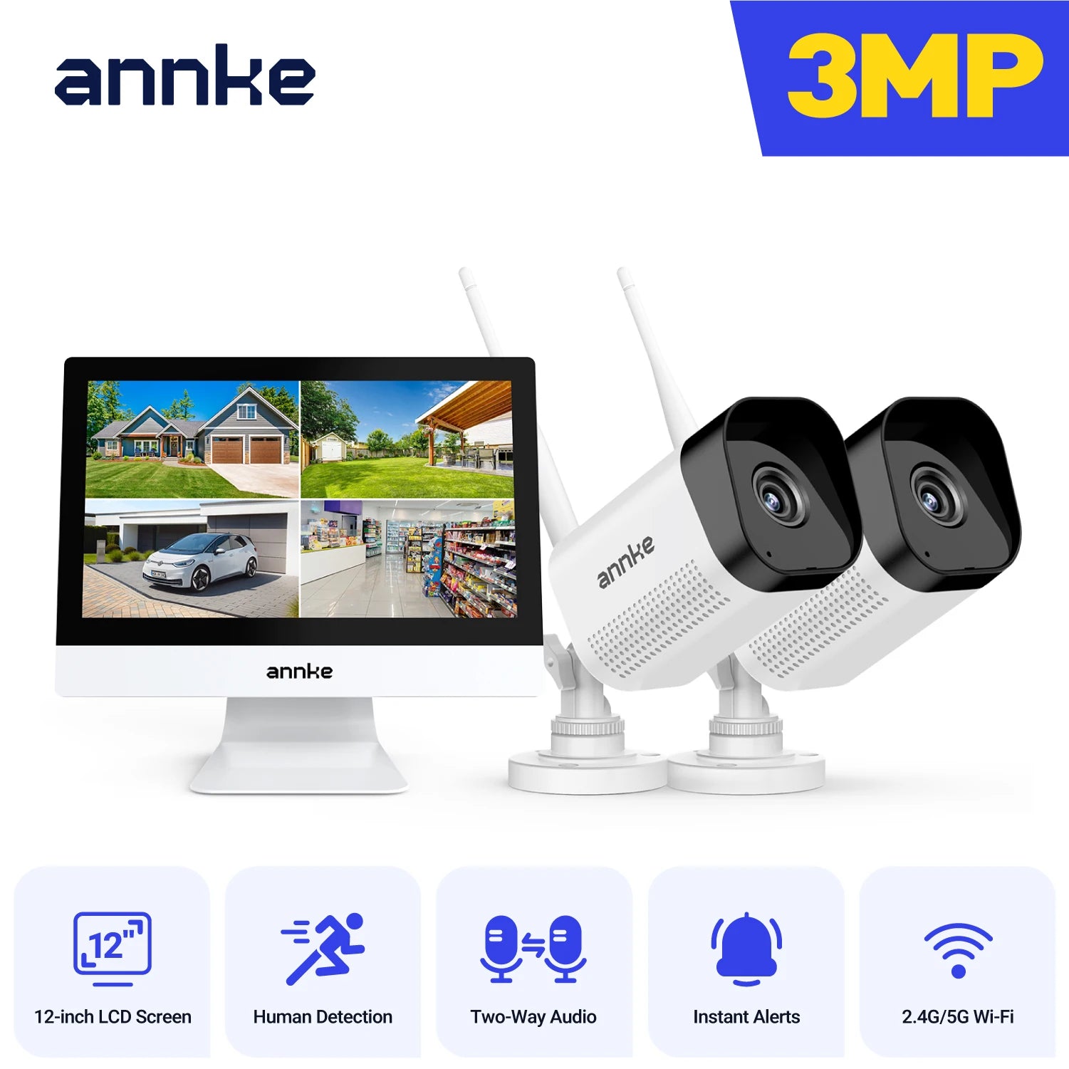 ANNKE 8MP 4K brezžični CCTV sistem | 10-kanalni NVR, dvopasovni WiFi, dvosmerni zvok, IR nočni vid
