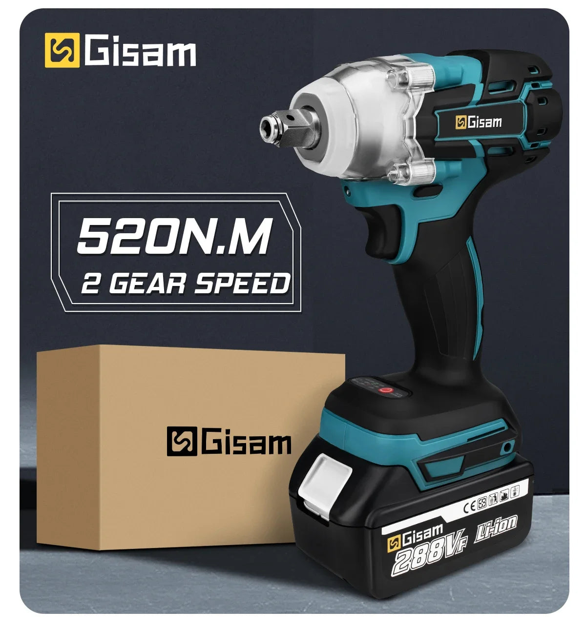 Gisam 520N.m brezkrtačni udarni vijačnik 1/2" za Makita 18V