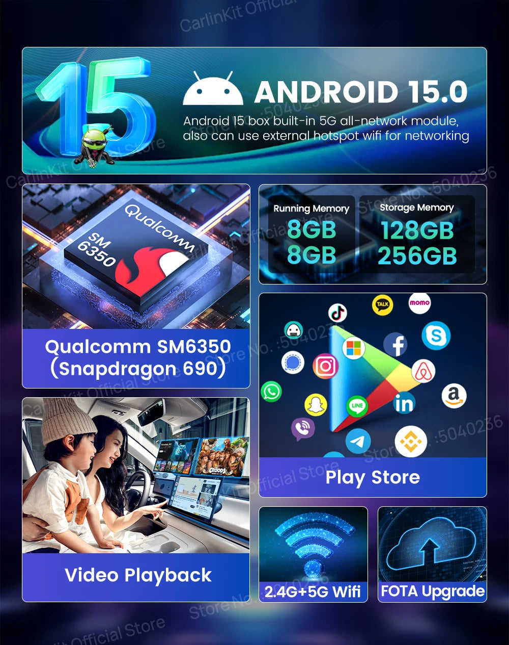 CarlinKit Tbox-Ultra Android 15 8+128GB Brezžični CarPlay AI Box