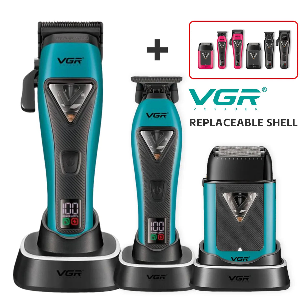VGR V-035 S3 3-v-1 prirezovalnik, brivnik in strižnik – 10.000 RPM, USB-C