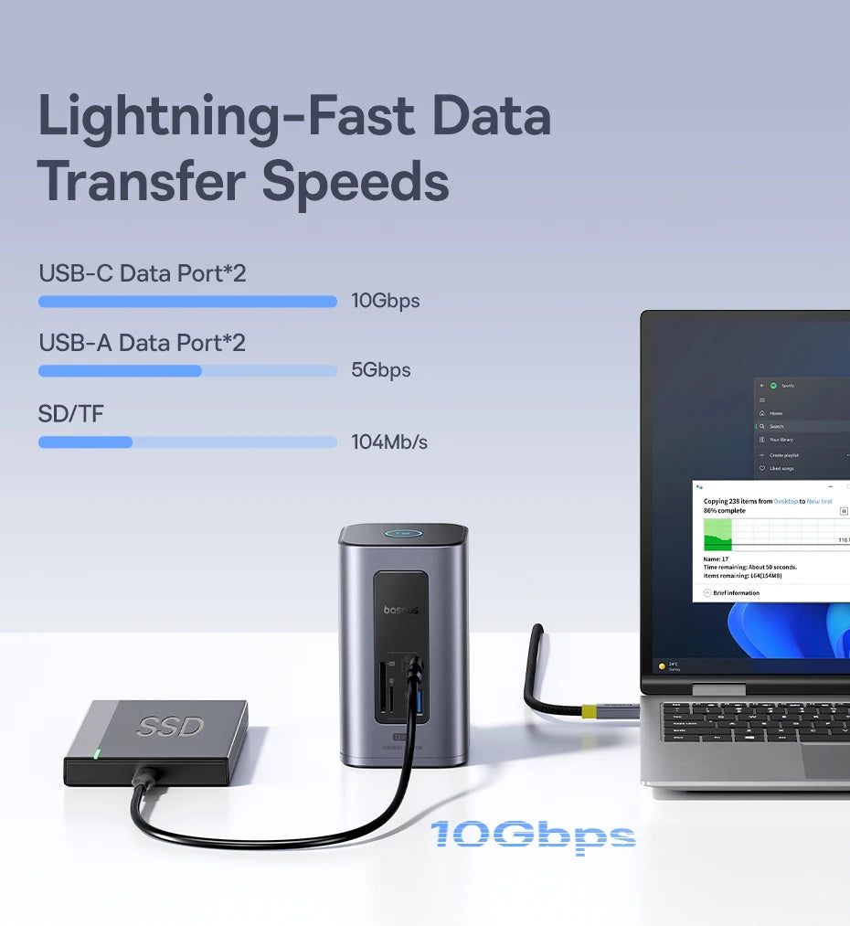 Baseus 12‑v‑1 zvezdišče USB‑C | Dvojni HDMI 4K@60Hz, USB 3.2, RJ45, SD/TF, priklopna postaja PD 100W