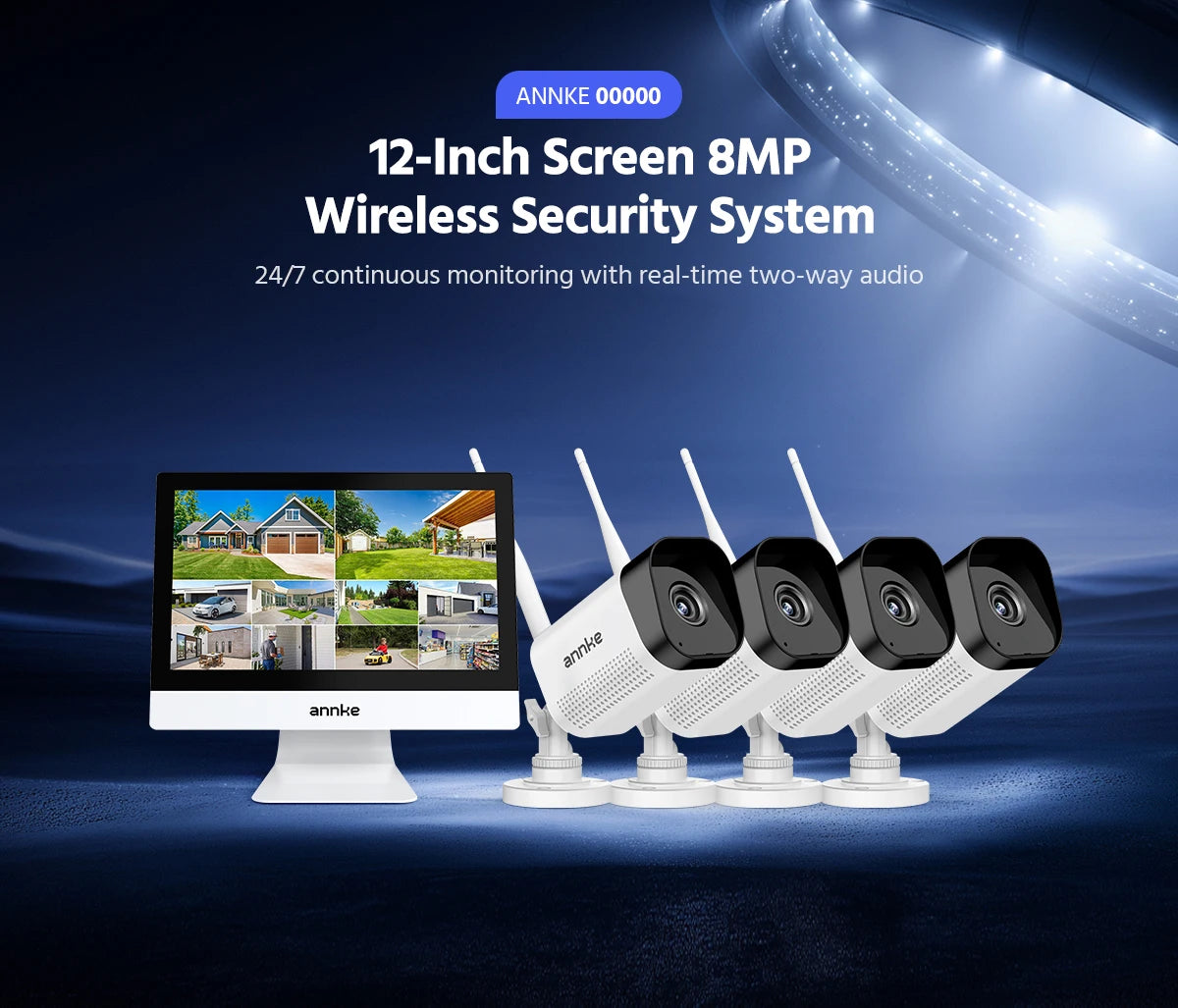 ANNKE 8MP 4K brezžični CCTV sistem | 10-kanalni NVR, dvopasovni WiFi, dvosmerni zvok, IR nočni vid