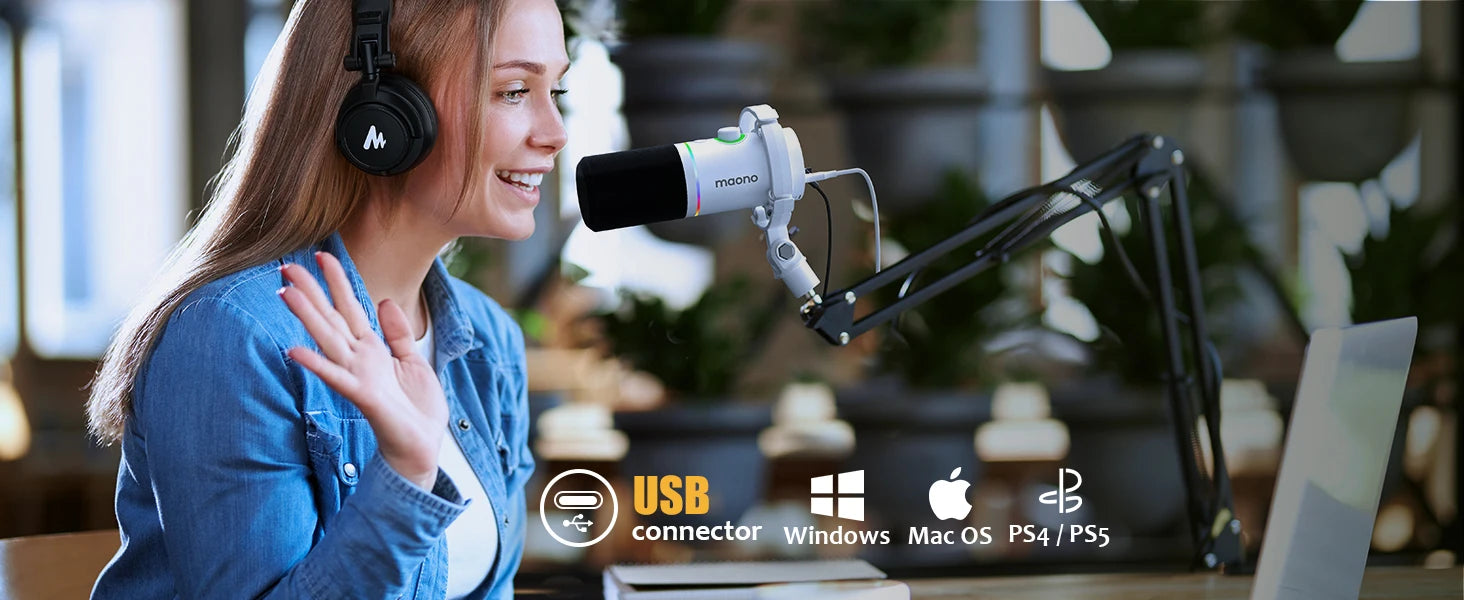 Maono PD200X – RGB Dynamic Gaming Microphone | USB/XLR Dual‑Mode Podcast Mic with Gain Control & One‑Key Mute